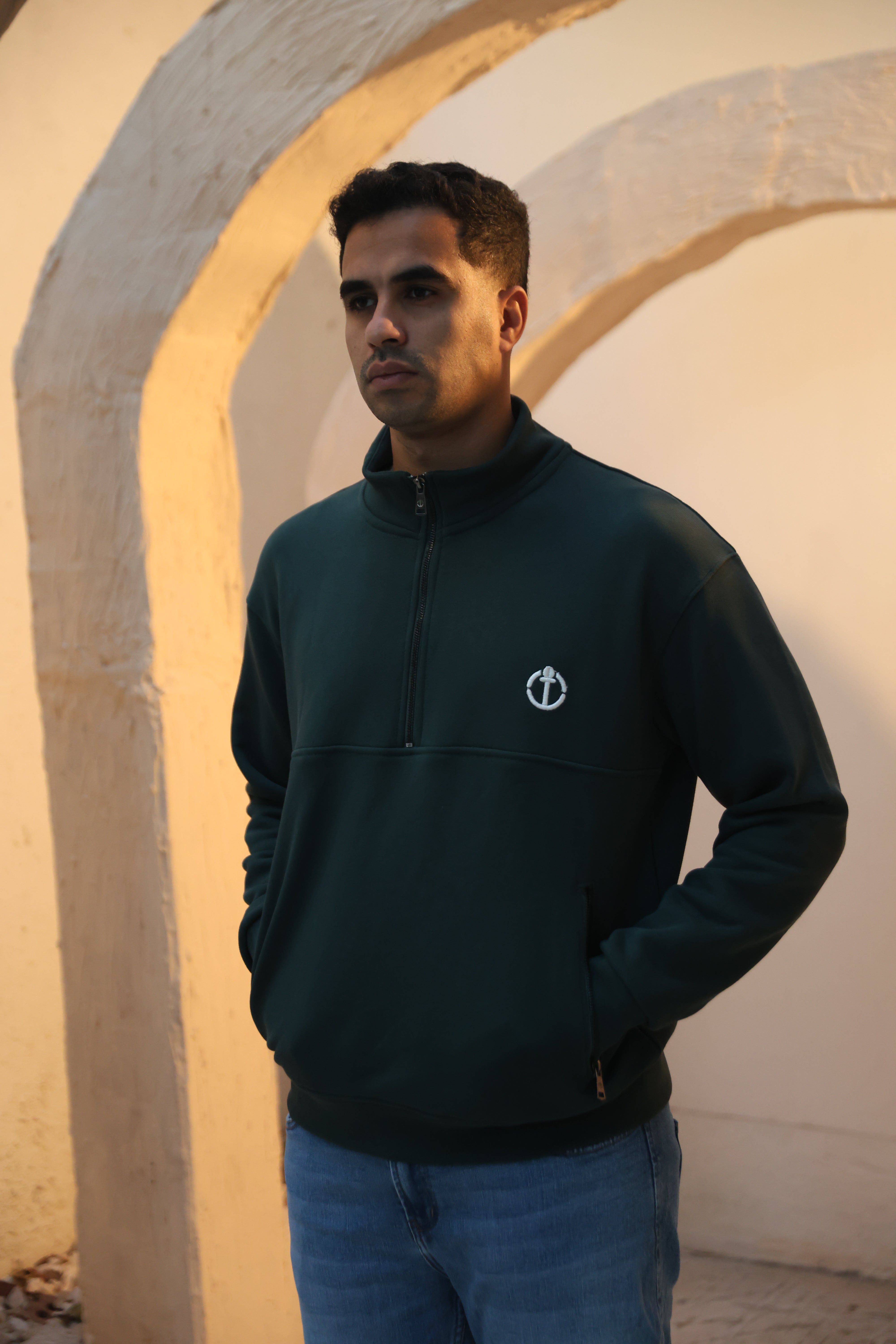 Half Zipper Oversized Long Sleeve Sweatshirt in Green